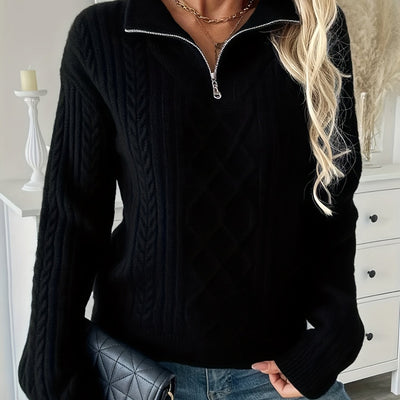 Elin - Ladies' zip-up cable knit jumper