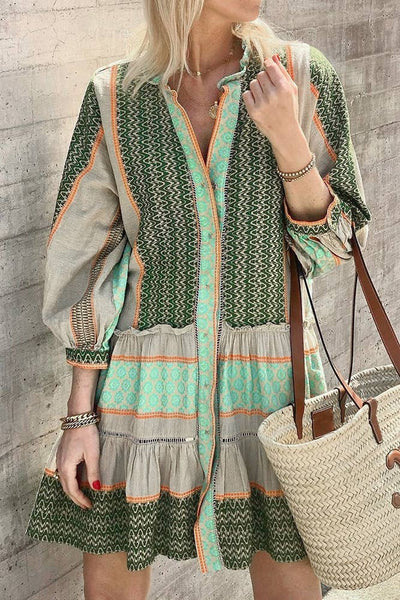 Jenelyn - Boho Printed Ruffle Dress