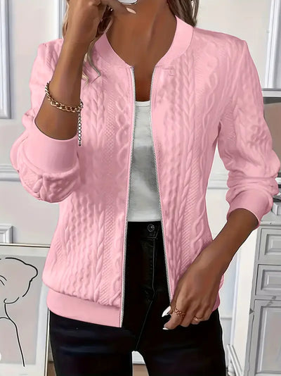 Elvarine - Cable Knit Zip-Up Bomber Jacket