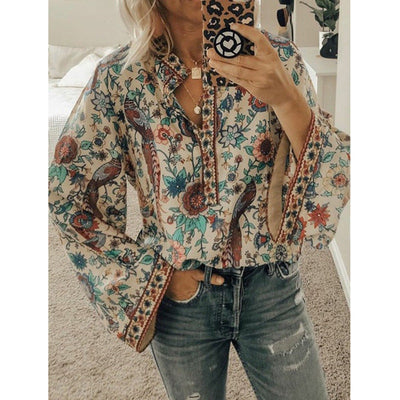 Faylin – Boho Print Flare Sleeve Blouse