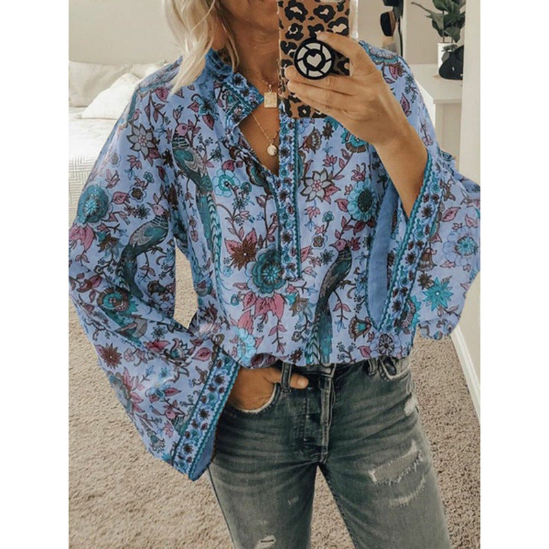 Faylin – Boho Print Flare Sleeve Blouse