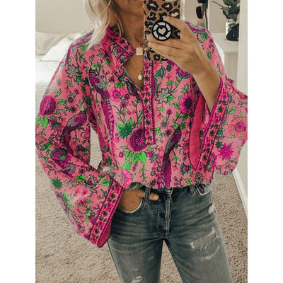 Faylin – Boho Print Flare Sleeve Blouse