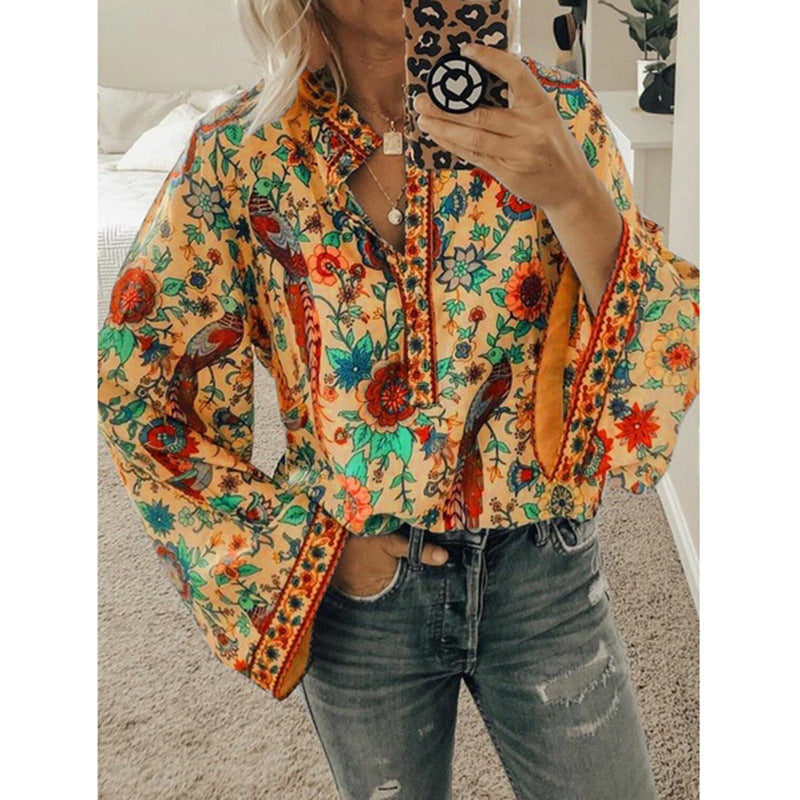 Faylin – Boho Print Flare Sleeve Blouse