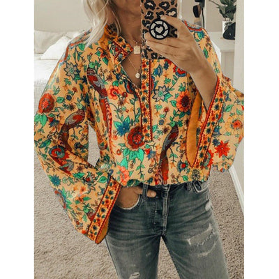 Faylin – Boho Print Flare Sleeve Blouse