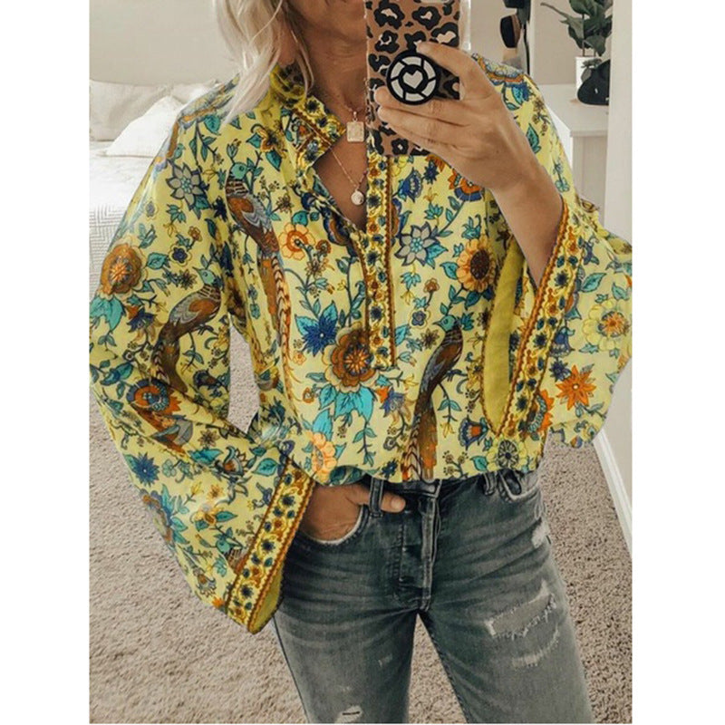 Faylin – Boho Print Flare Sleeve Blouse