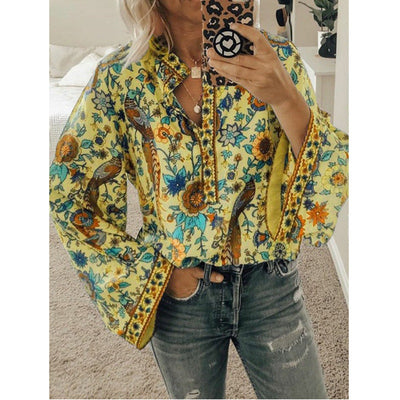 Faylin – Boho Print Flare Sleeve Blouse