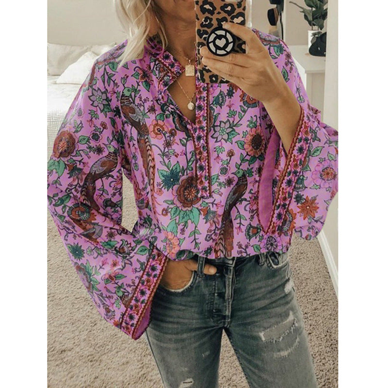 Faylin – Boho Print Flare Sleeve Blouse