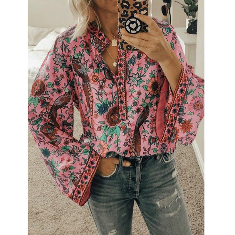 Faylin – Boho Print Flare Sleeve Blouse