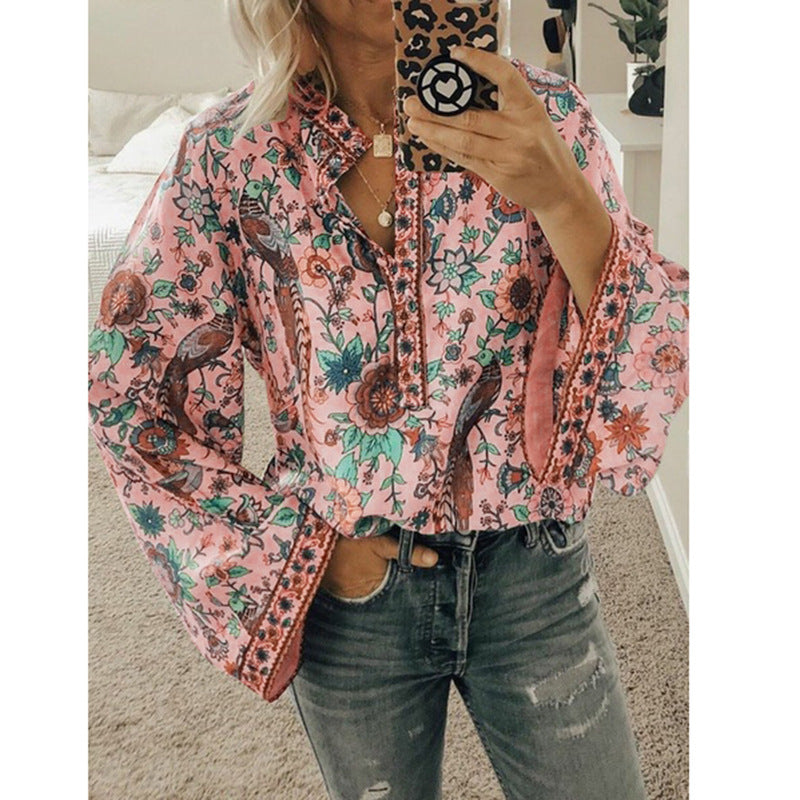 Faylin – Boho Print Flare Sleeve Blouse