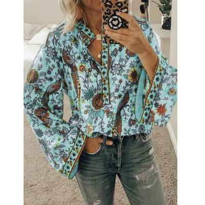 Faylin – Boho Print Flare Sleeve Blouse
