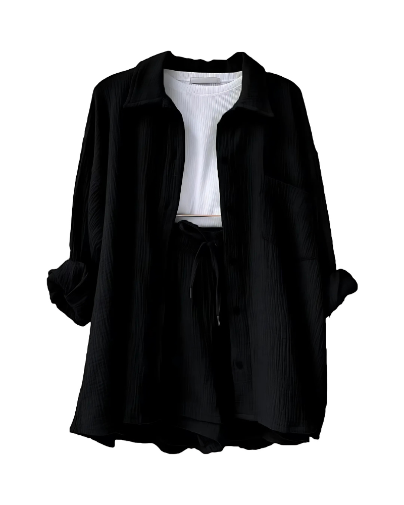 Maylee - Cotton Button-Up Shorts Set