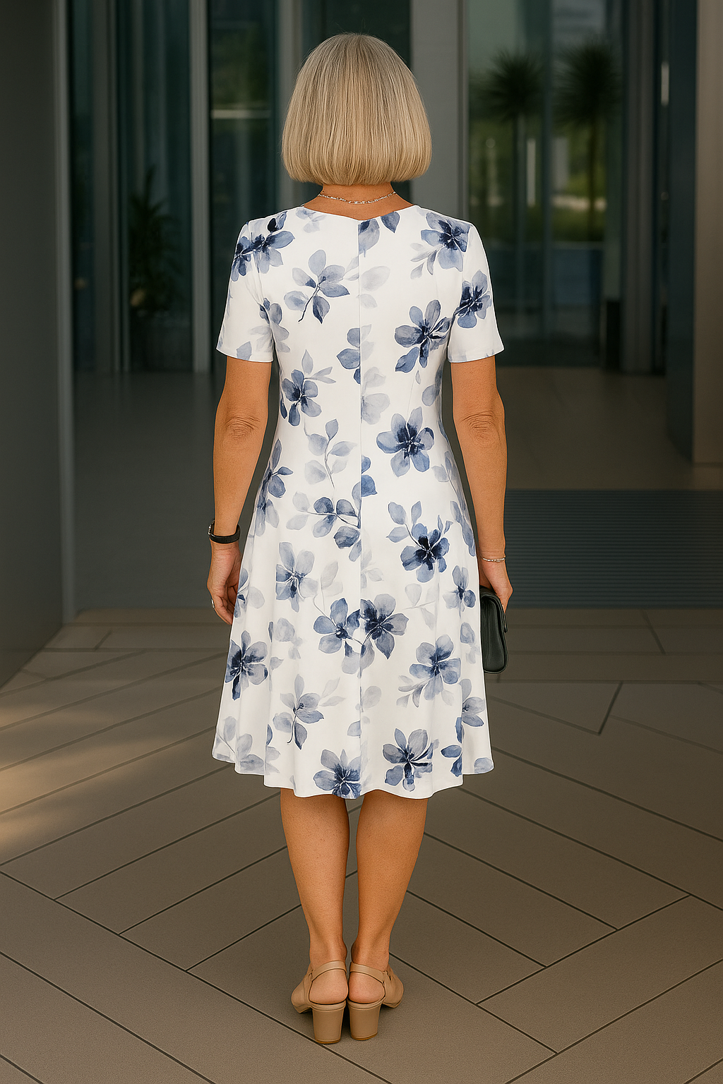 Isabella - Comfortable Midi Dress with Elegant Blue Floral Print
