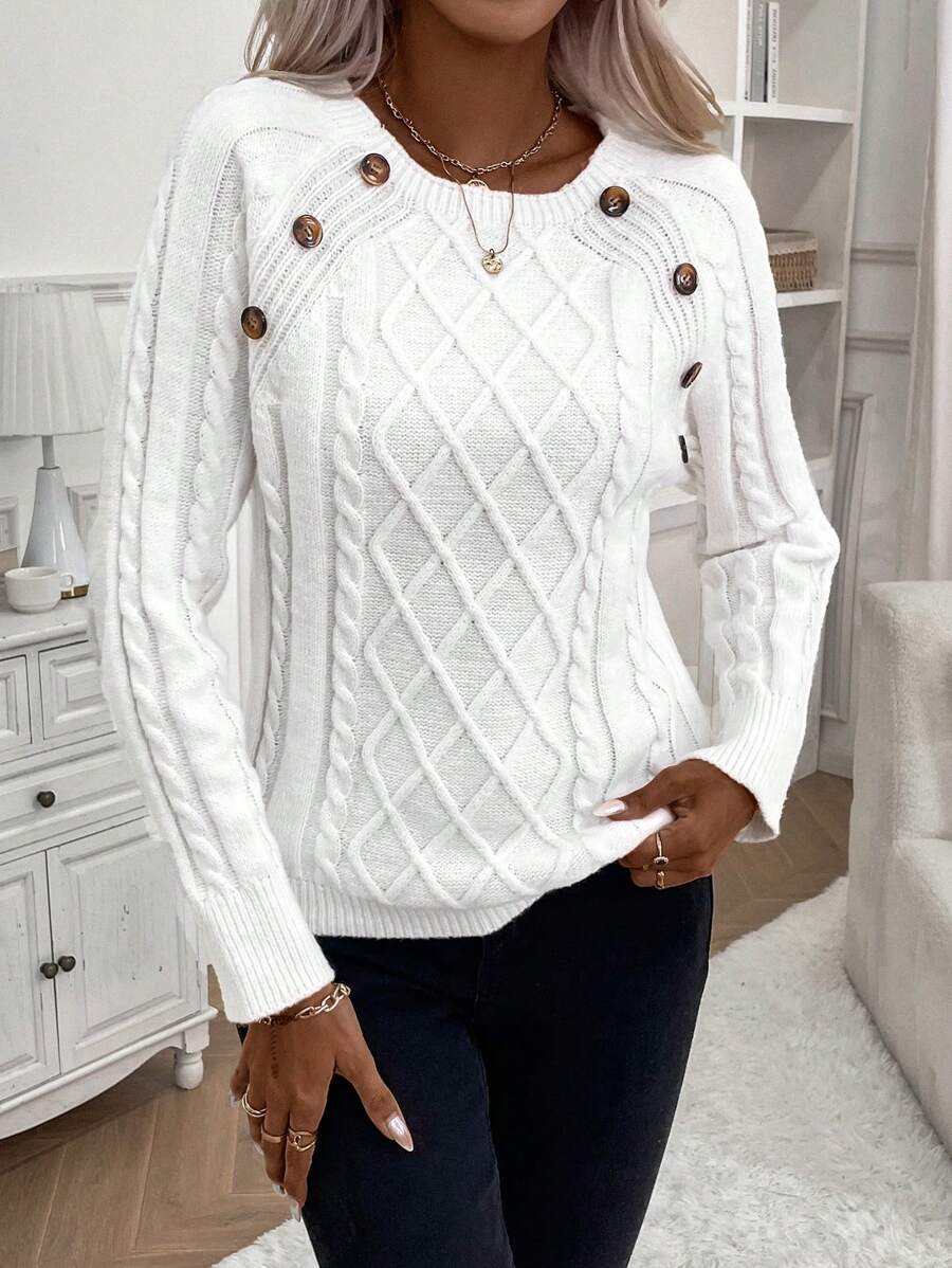 Clara – Button-Detail Cable-Knit Jumper