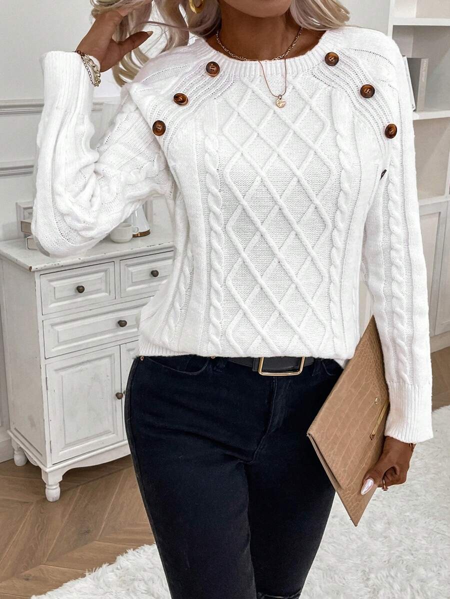 Clara – Button-Detail Cable-Knit Jumper