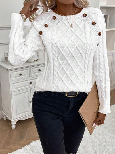 Clara – Button-Detail Cable-Knit Jumper