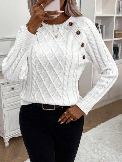 Clara – Button-Detail Cable-Knit Jumper