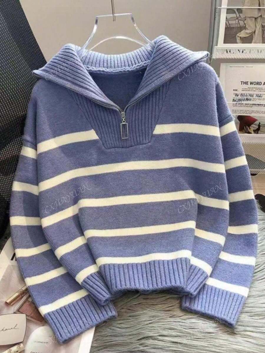 Astrid – Ladies' half-zip striped jumper
