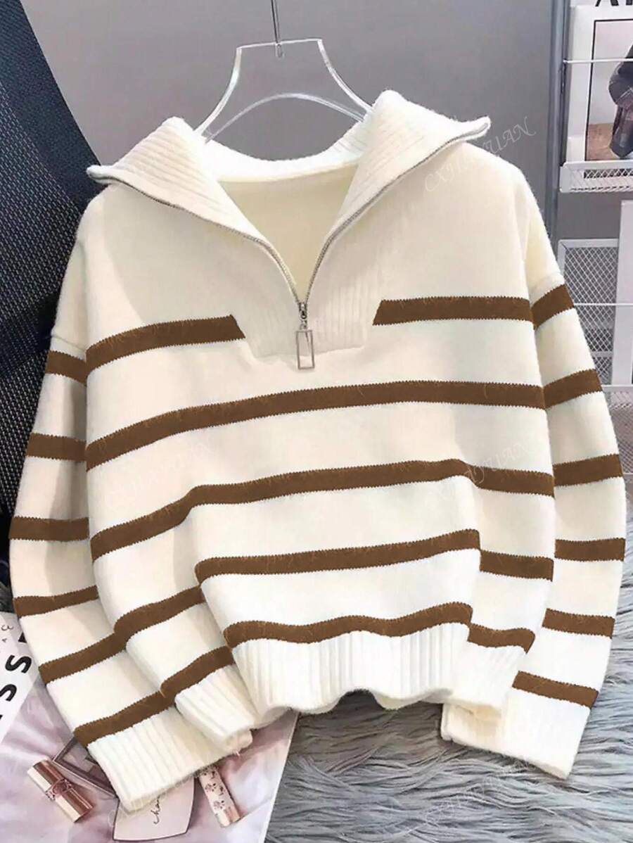 Astrid – Ladies' half-zip striped jumper