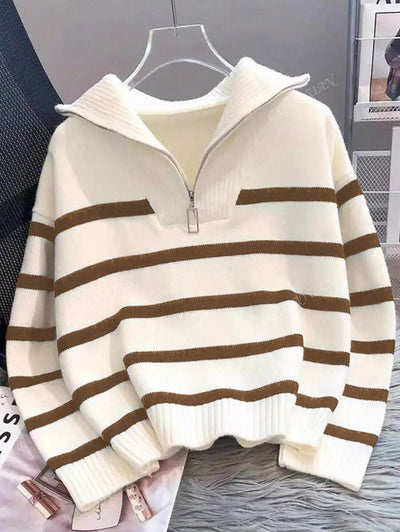 Astrid – Ladies' half-zip striped jumper