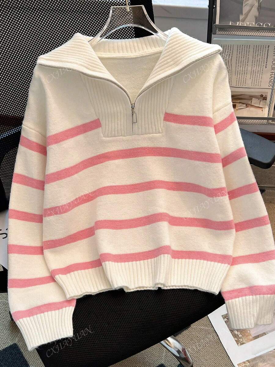 Astrid – Ladies' half-zip striped jumper