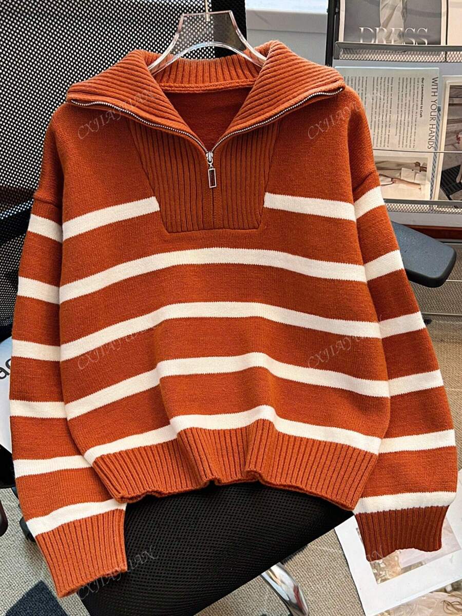 Astrid – Ladies' half-zip striped jumper