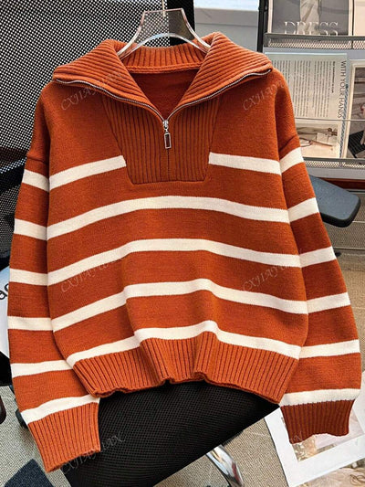 Astrid – Ladies' half-zip striped jumper