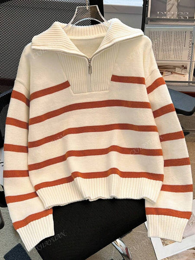 Astrid – Ladies' half-zip striped jumper