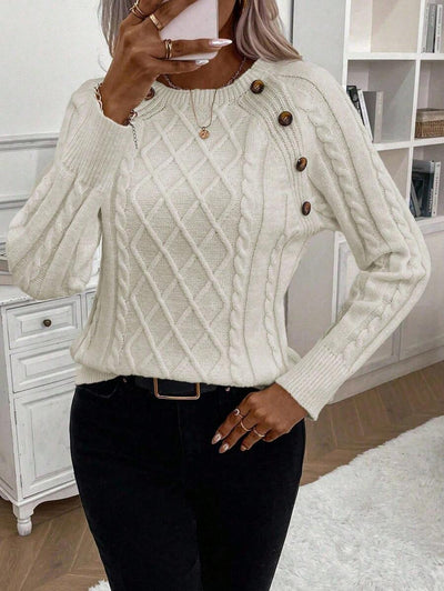 Clara – Button-Detail Cable-Knit Jumper