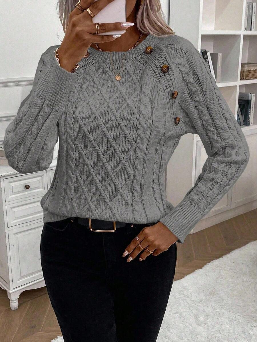 Clara – Button-Detail Cable-Knit Jumper