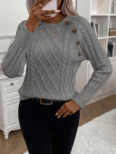 Clara – Button-Detail Cable-Knit Jumper
