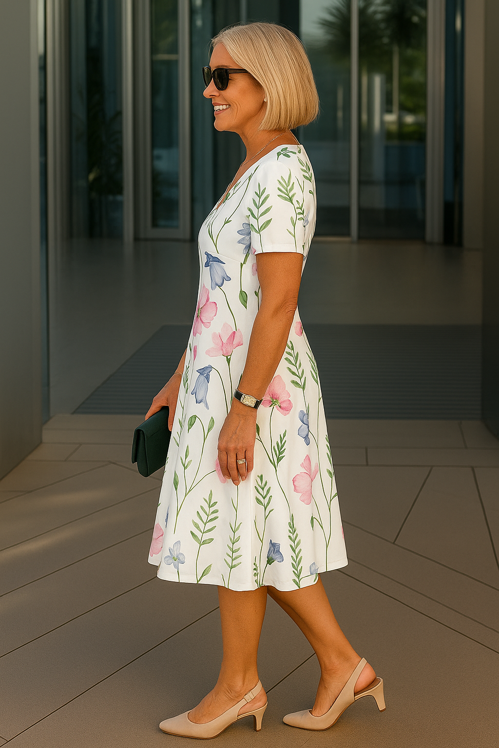 Charlotte - Comfortable Midi Dress with Floral Prints