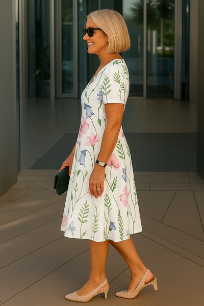 Charlotte - Comfortable Midi Dress with Floral Prints