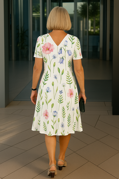 Charlotte - Comfortable Midi Dress with Floral Prints