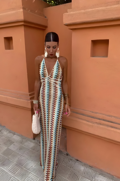 Elarra™ - Bohemian Chic Maxi Dress with Open Back