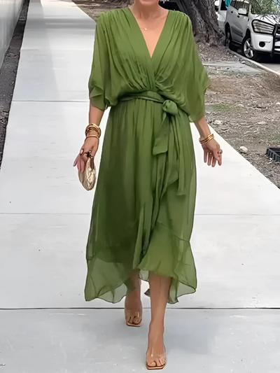 Pauline – Draped V-Neck Midi Dress