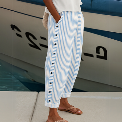 Jackie – Striped Button-Detail Trousers