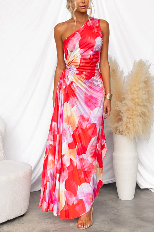 Jennivi – Ruched Abstract Print Maxi Dress