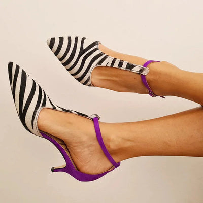 ISABELLA | Elegant zebra print court shoes with refined purple heel