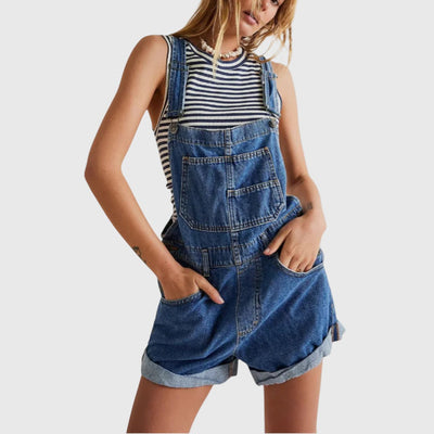 Rina - Vintage Adjustable Denim Overall Shorts