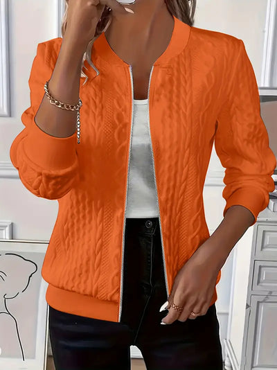 Elvarine - Cable Knit Zip-Up Bomber Jacket