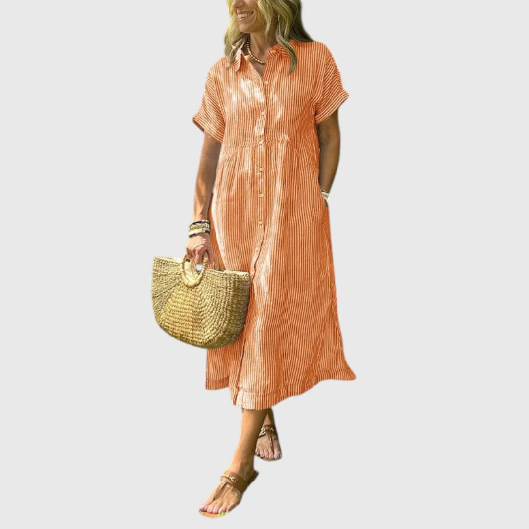 Marian - Striped maxi dress with lapels and buttons