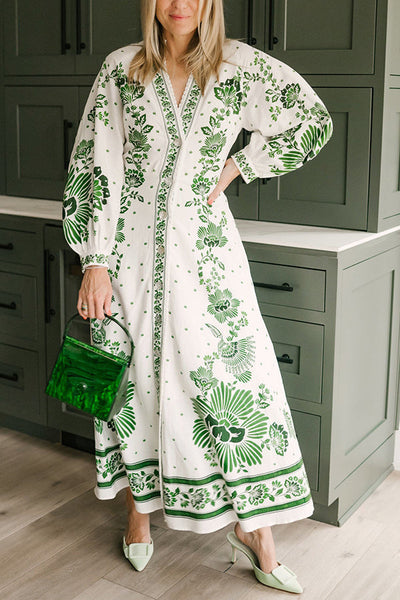 Delyth – Printed Embroidered Maxi Dress