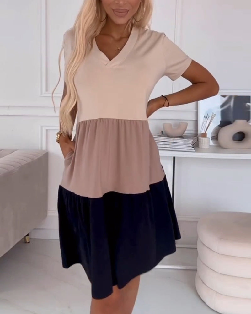 Michaela – Colourblock V-Neck Mini Dress