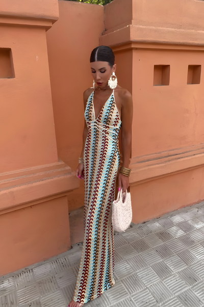 Elarra™ - Bohemian Chic Maxi Dress with Open Back