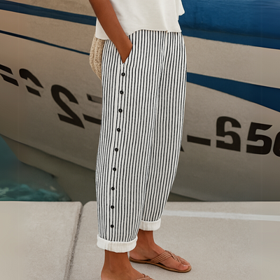 Jackie – Striped Button-Detail Trousers