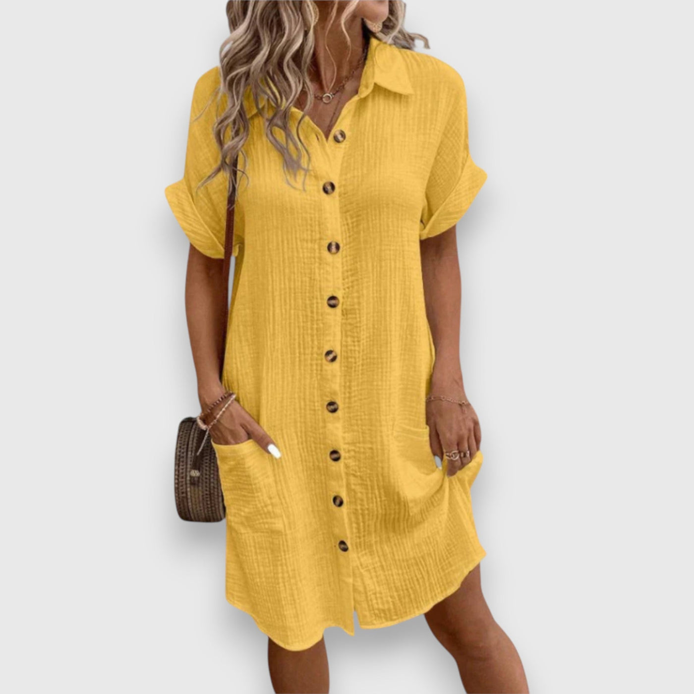 Ismere – Textured Button-Down Shirt Dress