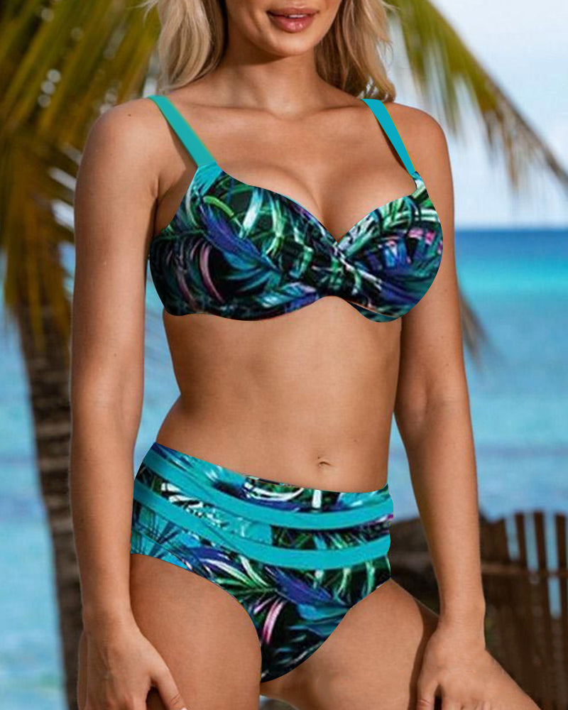 Jennifer - Leaf Print High-Waisted Bikini