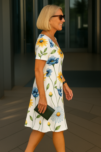 Sofia - Comfortable Midi Dress with Bold Floral Print