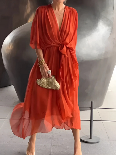 Pauline – Draped V-Neck Midi Dress