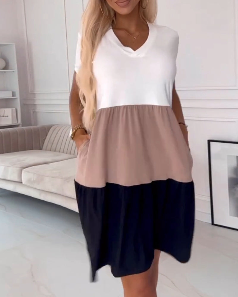 Michaela – Colourblock V-Neck Mini Dress